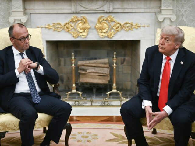 US President Donald Trump and German Chancellor Friedrich Merz meet in the Oval Office of