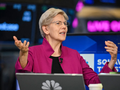 US Senator Elizabeth Warren is interviewed at the New York Stock Exchange (NYSE) on August