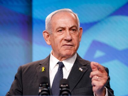 TOPSHOT - Israel's Prime Minister Benjamin Netanyahu speaks during a joint press conferenc