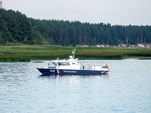 A Russian border service boat seen on the Narva River NARVA, ESTONIA - 2025/08/04: A Russian border service boat seen on the Narva River. Narva