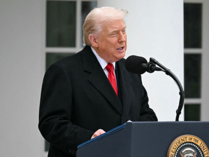 US President Donald Trump speaks during the turkey pardon ceremony in the Rose Garden of t