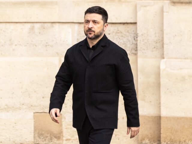 Ukrainian President Volodymyr Zelensky arrives at the Elysee Palace to meet with French Pr