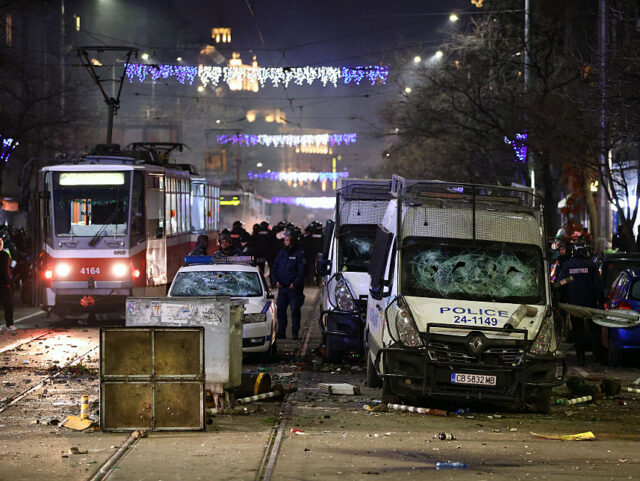 Protesters rally during a protest against Bulgaria's 2026 national budget in Sofia, B