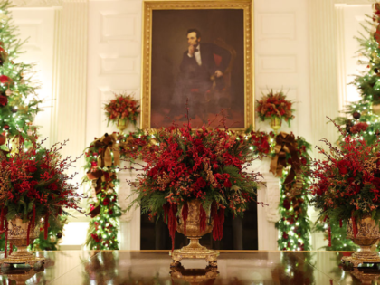 WASHINGTON, DC - DECEMBER 01: Christmas decorations are seen in the State Dining Room duri