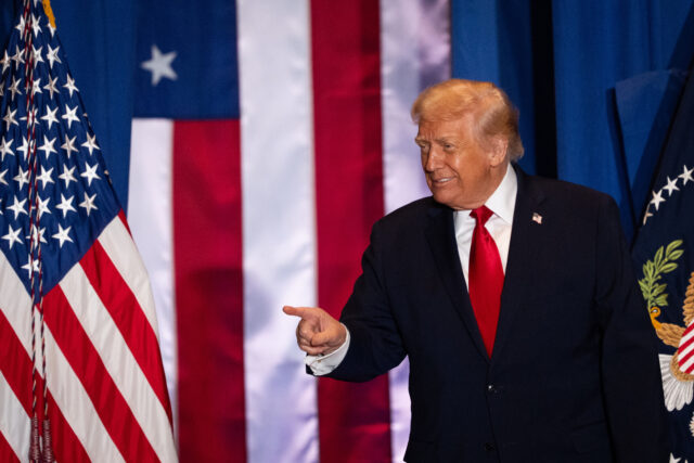 President Trump Touts Inflation Focus In Pennsylvania US President Donald Trump during an event on inflation at Mount Airy Casino Resort in Moun