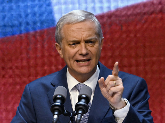 Chile's presidential candidate Jose Antonio Kast, of the Partido Republicano party, gives