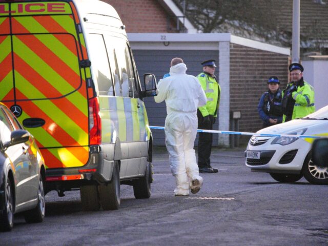 Police and foresnsics near the scene in Lime Close, in the Mead Vale area of Weston-super-