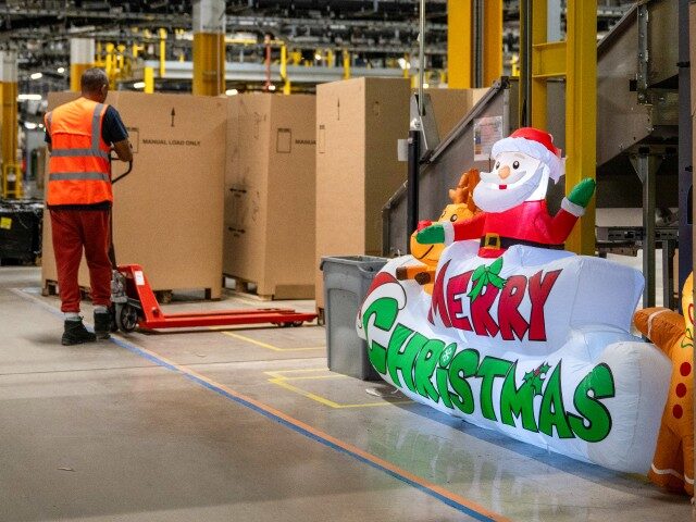 GettyImages-2251885553 Christmas decorations in the returns area at the Amazon.com Inc. fulfilment center in Swin