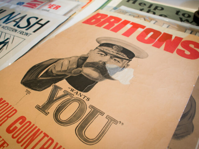 BLANDFORD FORUM, ENGLAND - JULY 08: First World War recruitment posters including the Alfr