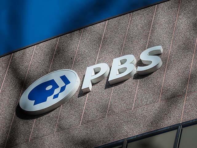 GettyImages2200462311 A sign for the Public Broadcasting Service (PBS) is seen on its building headquarters on F