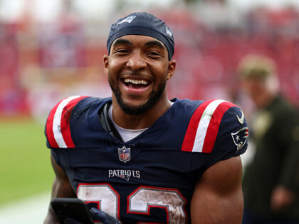 Treveyon Henderson #32 of the New England Patriots smiles after an NFL football game again
