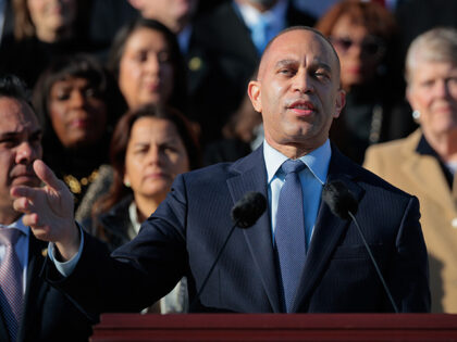 House Minority Leader Hakeem Jeffries (D-NY) and fellow Democratic leaders hold a media av