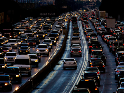 Evening traffic leaving Los Angeles on 405 freeway North at 5pm. (Photo by Barry Lewis/In