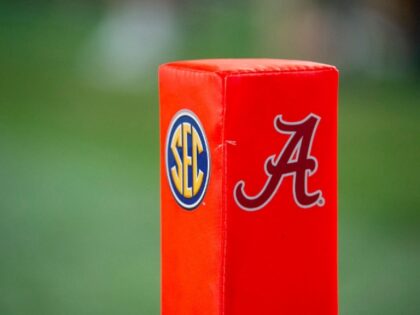 TUSCALOOSA, ALABAMA - SEPTEMBER 06: General view of the SEC and Alabama Crimson Tide logo