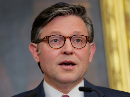 U.S. Speaker of the House Mike Johnson (R-LA) speaks at a Hanukkah reception at the U.S. C