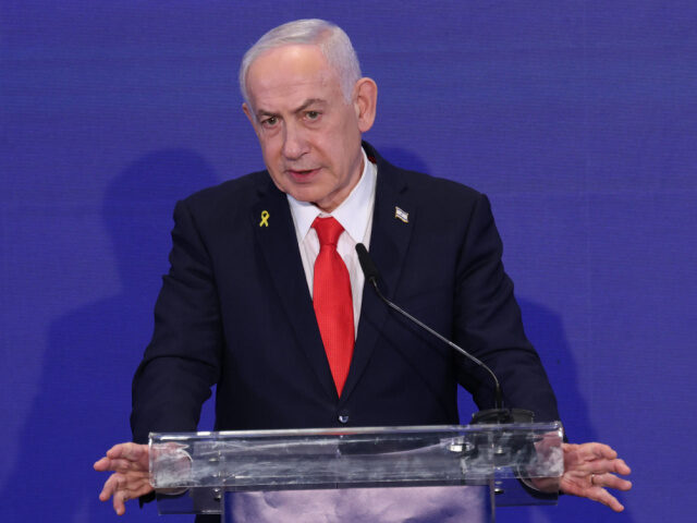 Israeli Prime Minister Benjamin Netanyahu speaks during a joint press conference with Gree