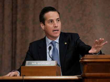 Senator Bernie Moreno, a Republican from Ohio, during a Senate Banking, Housing, and Urban