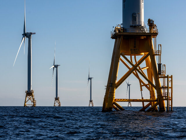 AT SEA - JULY 07: Wind turbines generate electricity at the Block Island Wind Farm on July