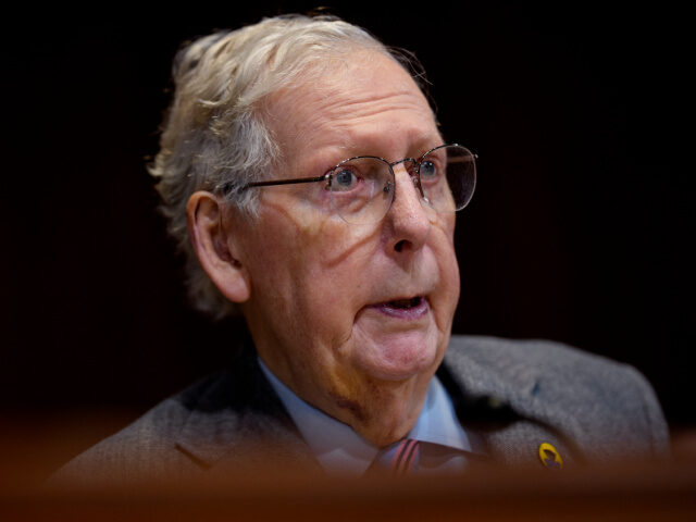 Sen. Mitch McConnell (R-KY) speaks during a Senate Appropriations Subcommittee hearing on