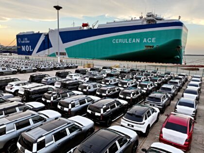 Cars made by China’s SAIC are seen at the port in Lianyungang, in China’s eastern Jian