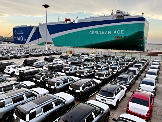 Cars made by China’s SAIC are seen at the port in Lianyungang, in China’s eastern Jian