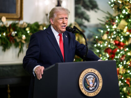President Donald Trump addresses the nation, Wednesday, December 17, 2025, from the Diplom