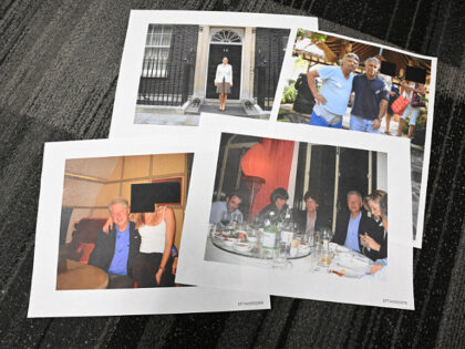 This photo illustration taken in Washington, DC, on December 19, 2025 shows photographs, i