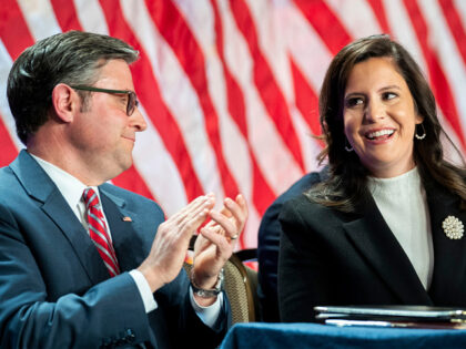 US House Speaker Mike Johnson, a Republican from Louisiana, left, and Representative Elise