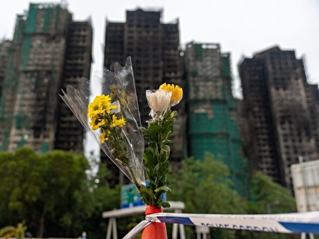HONG KONG, CHINA - NOVEMBER 30: A bouquet of flowers is seen in front of the Wang Fuk Cour