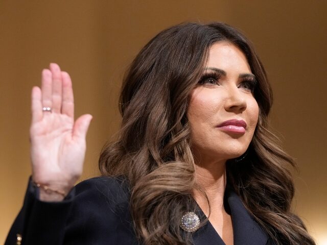 kristi-noem-testify-swear-in-AP Homeland Security Secretary Kristi Noem raise her arm before the House Committee on Homela