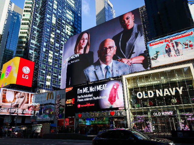 An MS Now billboard in Times Square in New York, US, on Monday, Nov. 17, 2025. MSNBC rebra