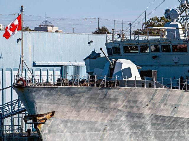 The bow and bridge of the HMCS Vancouver, a Halifax-class frigate of the Royal Canadian Na
