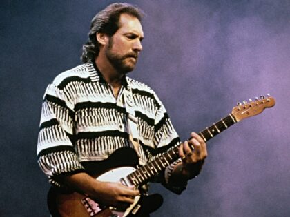 American guitarist Steve Cropper playing a Fender Telecaster guitar on stage, circa 1990.