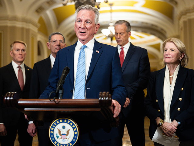WASHINGTON, DC - MARCH 4: Sen. Tommy Tuberville (R-AL) speaks during a news conference fol