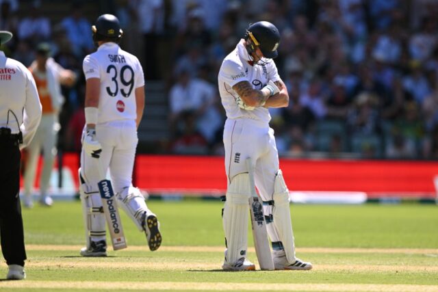 Alone at the helm: England's Ben Stokes reacts after Jamie Smith was given out in a a
