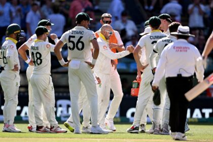 Australia spinner Nathan Lyon celebrates dismissing England captain Ben Stokes