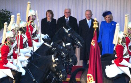 Britain's King Charles III, Queen Camilla, German President Frank-Walter Steinmeier a