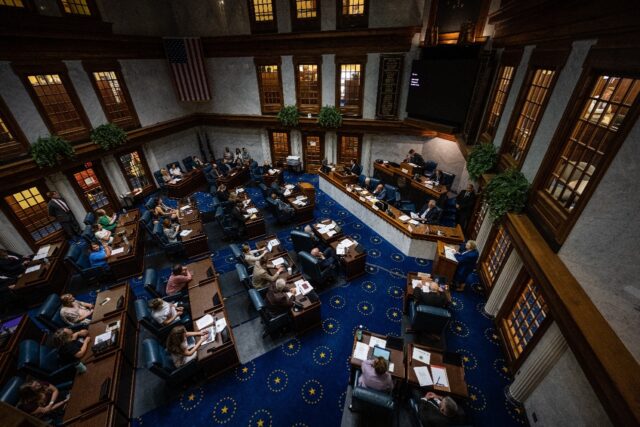The Indiana state Senate, pictured in 2022, was closely divided over the redistricting vot