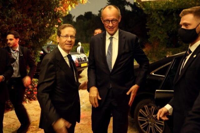 Merz met Israeli President Isaac Herzog in Jerusalem soon after his arrival