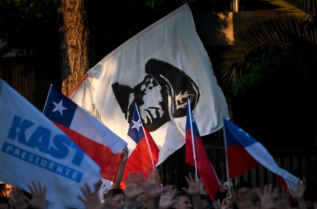 Supporters of Chile's presidential candidate Jose Antonio Kast, of the Partido Republ