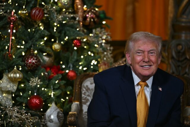 US President Donald Trump participates in NORAD Santa tracker phone calls, on Christmas Ev