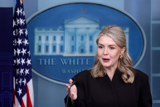 White House Press Secretary Karoline Leavitt speaks during a news conference in Washington