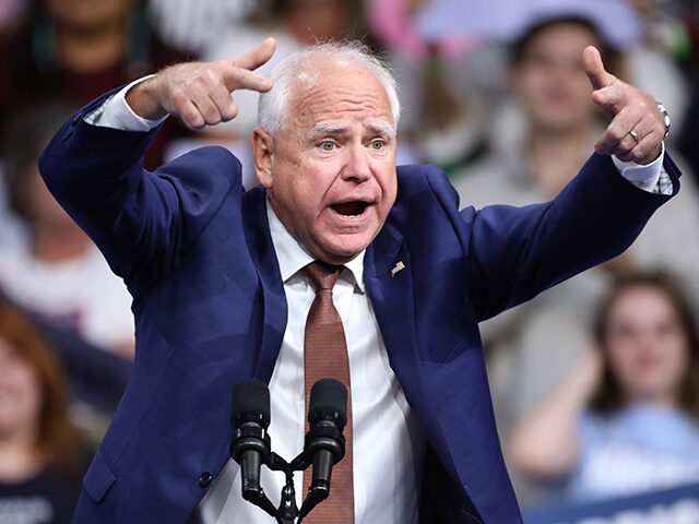 Governor Tim Walz speaking at a campaign rally for Vice President of the United States Kam