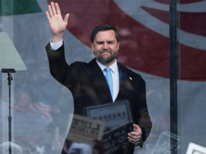 Vice President JD Vance waves to the crowd before speaking at a rally ahead of the March f