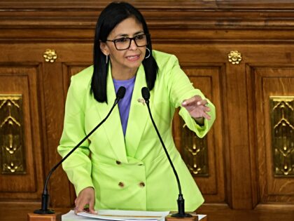 CARACAS, VENEZUELA - JANUARY 15: Venezuela's interim president Delcy Rodríguez speaks dur