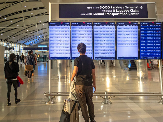 Detroit Metro Airport Detroit, Michigan - A traveler looks at the arrivals and departures board at Detroit Metro