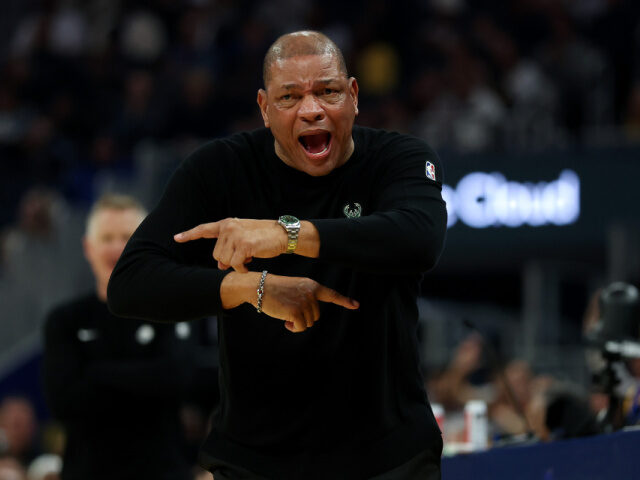 Doc Rivers Head coach Doc Rivers of the Milwaukee Bucks complains about a call during their game agai