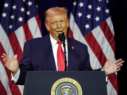 President Donald Trump addresses a House Republican retreat at The John F. Kennedy Center
