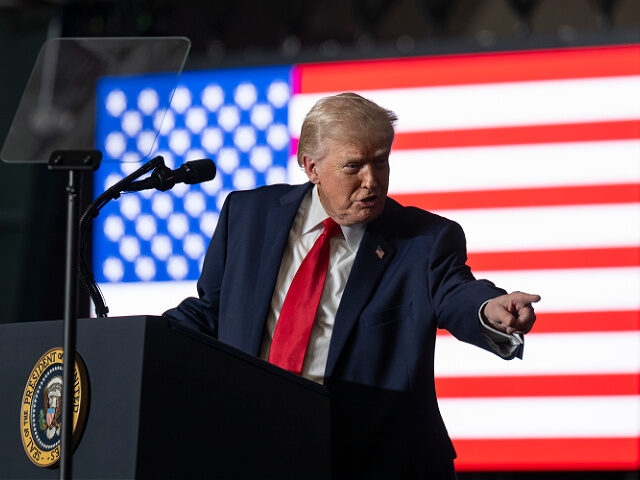 President Donald Trump delivers an economic speech at the Horizon Events Center in Clive,