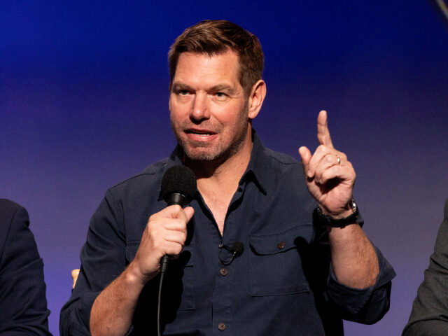 Democratic United States Representative Eric Swalwell delivers a speech as he attends the